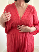 Deep V Coral Jumpsuit Sz 16-18