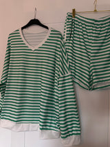 Green Stripe Sweater and Shorts Co-ord