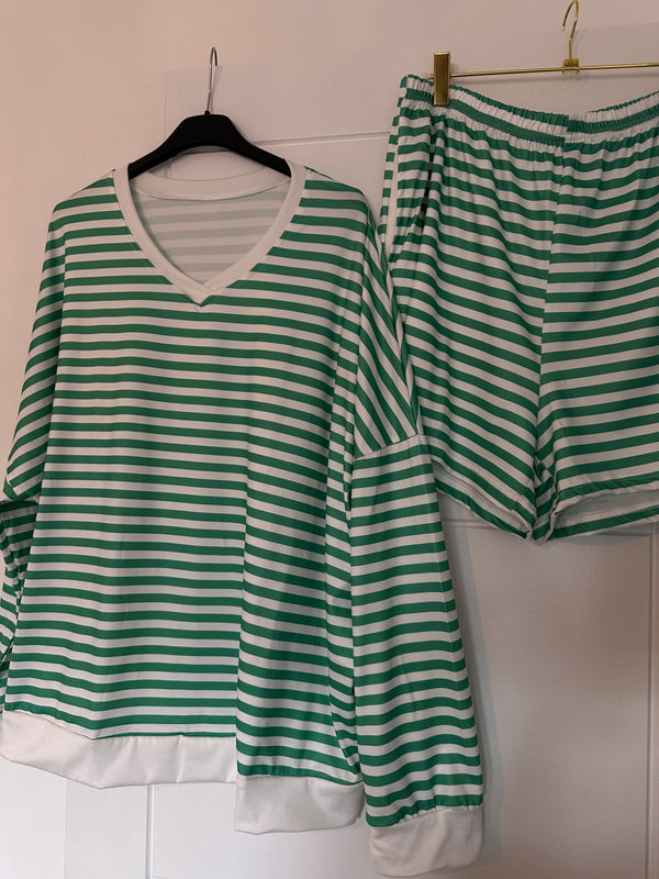 Green Stripe Sweater and Shorts Co-ord