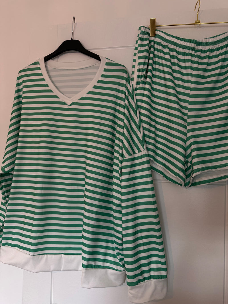 Green Stripe Sweater and Shorts Co-ord