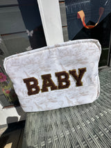 Beautiful neutral nude toile print pouch