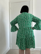 Dotty Flower Mini Dress - Green