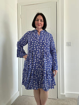 Dotty Flower Mini Dress - blue