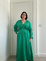 Faux Wrap Maxi Dress - Green Sz 12-18