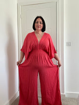 Deep V Coral Jumpsuit Sz 16-18