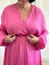 Faux Wrap Maxi Dress - PinkSz 12-18