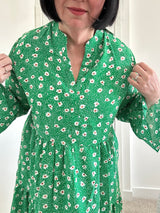 Dotty Flower Mini Dress - Green