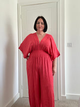 Deep V Coral Jumpsuit Sz 16-18