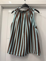 Stripe Ruffle Neck Sleeveless Top Sz 10-16