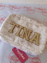 Beautiful neutral nude toile print pouch