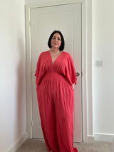 Deep V Coral Jumpsuit Sz 16-18