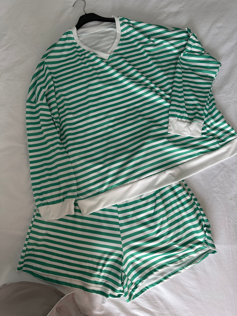 Green Stripe Sweater and Shorts Co-ord