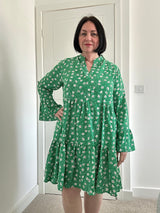 Dotty Flower Mini Dress - Green