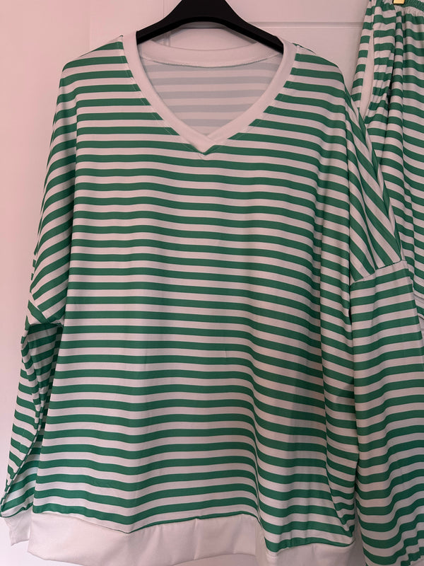 Green Stripe Sweater and Shorts Co-ord