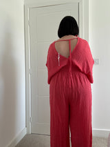 Deep V Coral Jumpsuit Sz 16-18