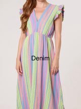 Aztec Print Frill Sleeve Cotton Dress