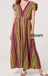 Aztec Print Frill Sleeve Cotton Dress