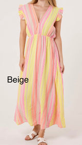 Aztec Print Frill Sleeve Cotton Dress