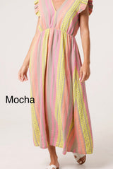 Aztec Print Frill Sleeve Cotton Dress