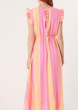 Aztec Print Frill Sleeve Cotton Dress