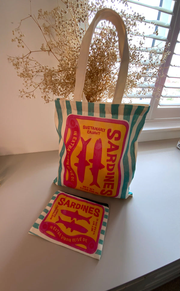 Tote Bag with Matching Cosmetic Pouch - Orange & Green