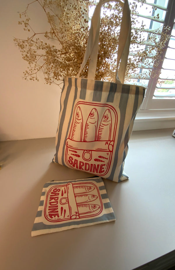 Tote & Matching Cosmetic Pouch - Blue & Pink
