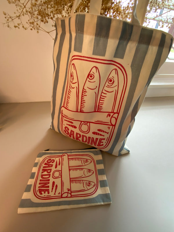 Tote & Matching Cosmetic Pouch - Blue & Pink