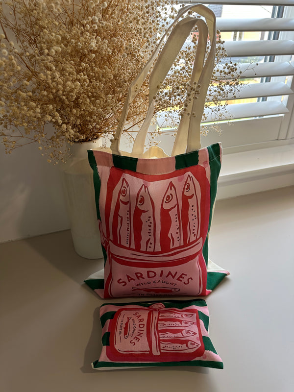 Canvas Tote & matching pouch set - Pink & Green