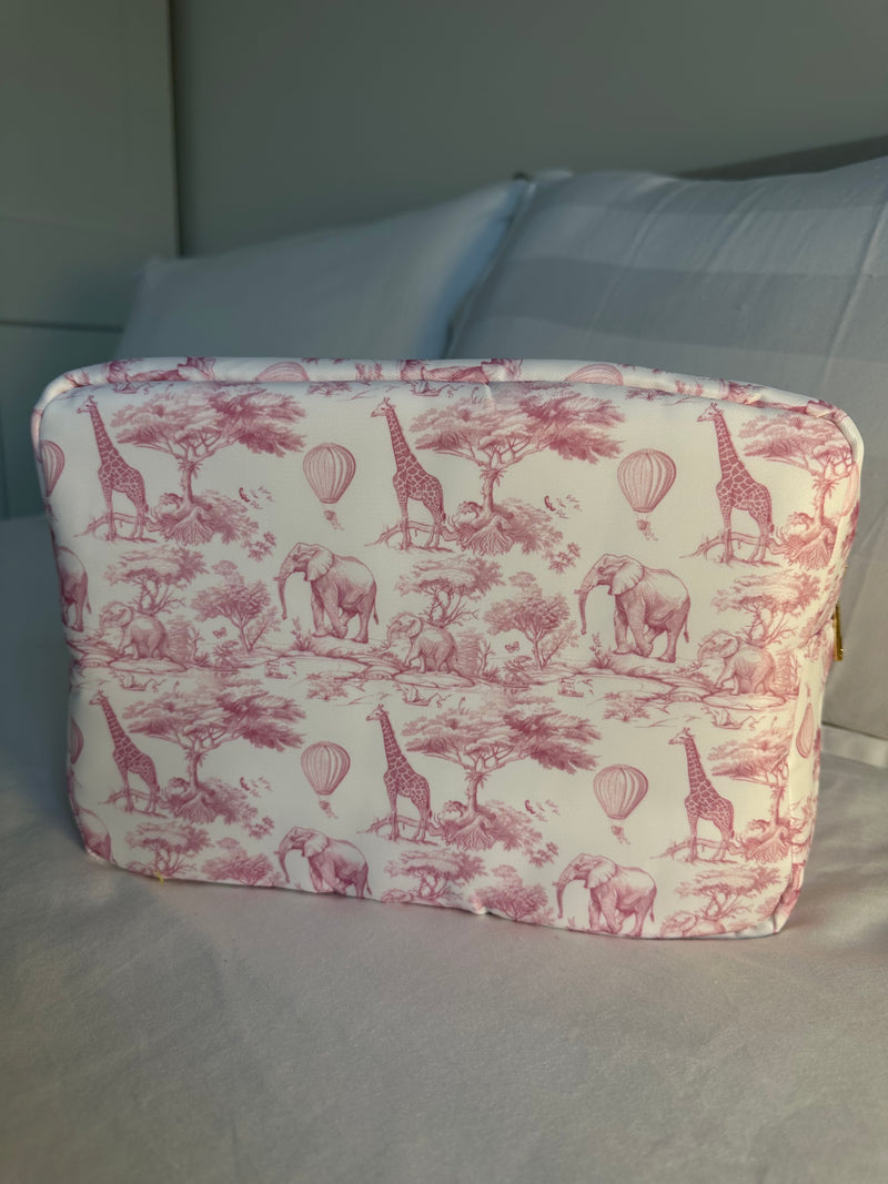 Pink Toile Chinoiserie Medium Nylon Pouch