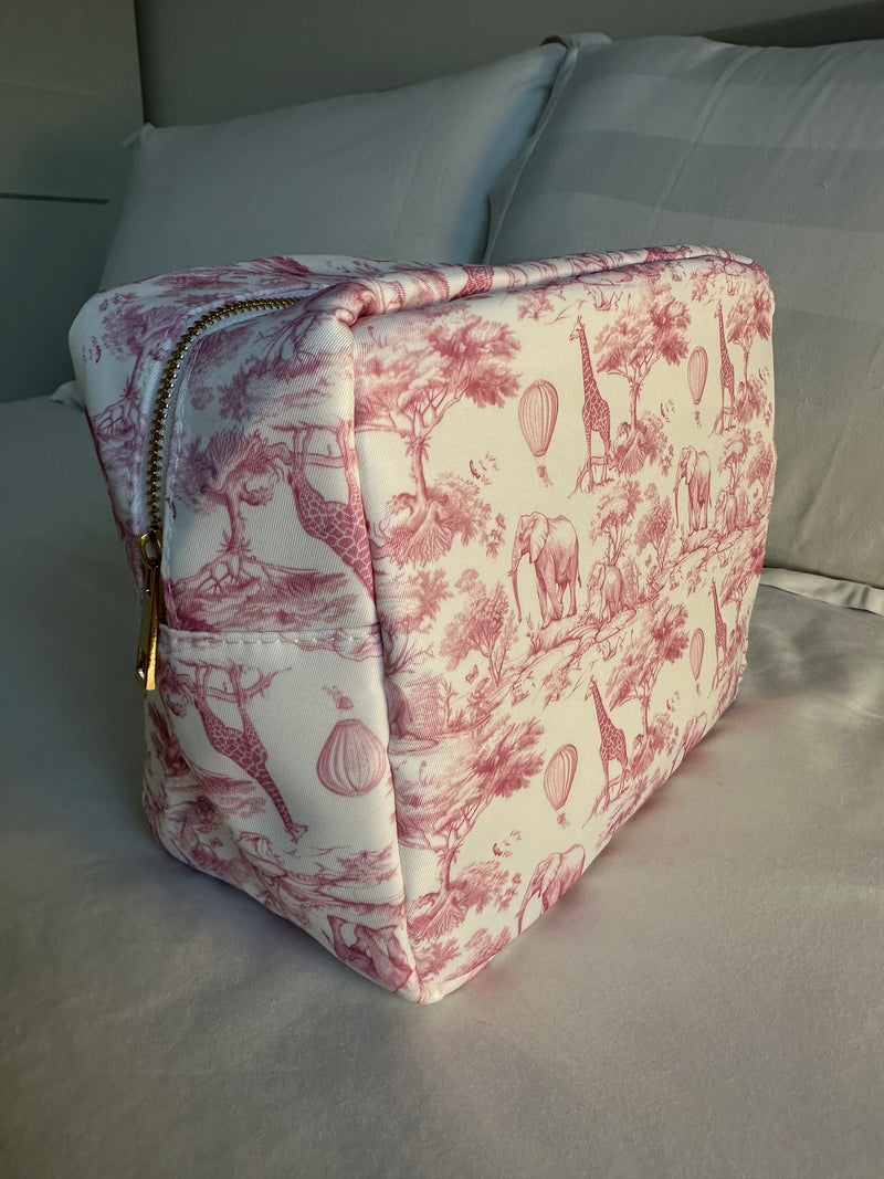 Pink Toile Chinoiserie Medium Nylon Pouch