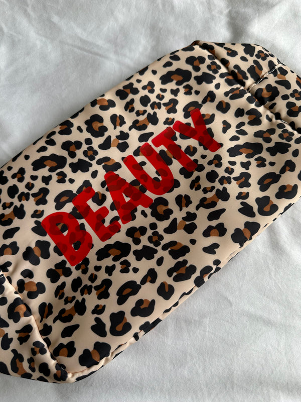 XL Leopard Print Pouch with BEAUTY