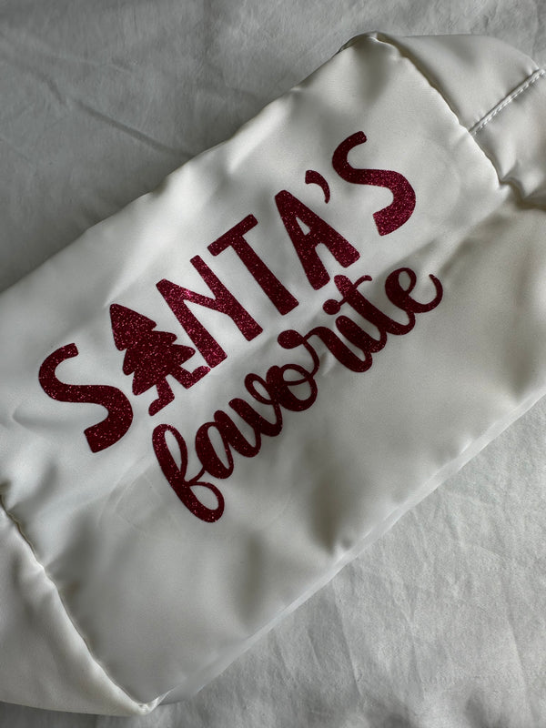 XL White Pouch with Red Sparkle SANTA"S FAVOURITE