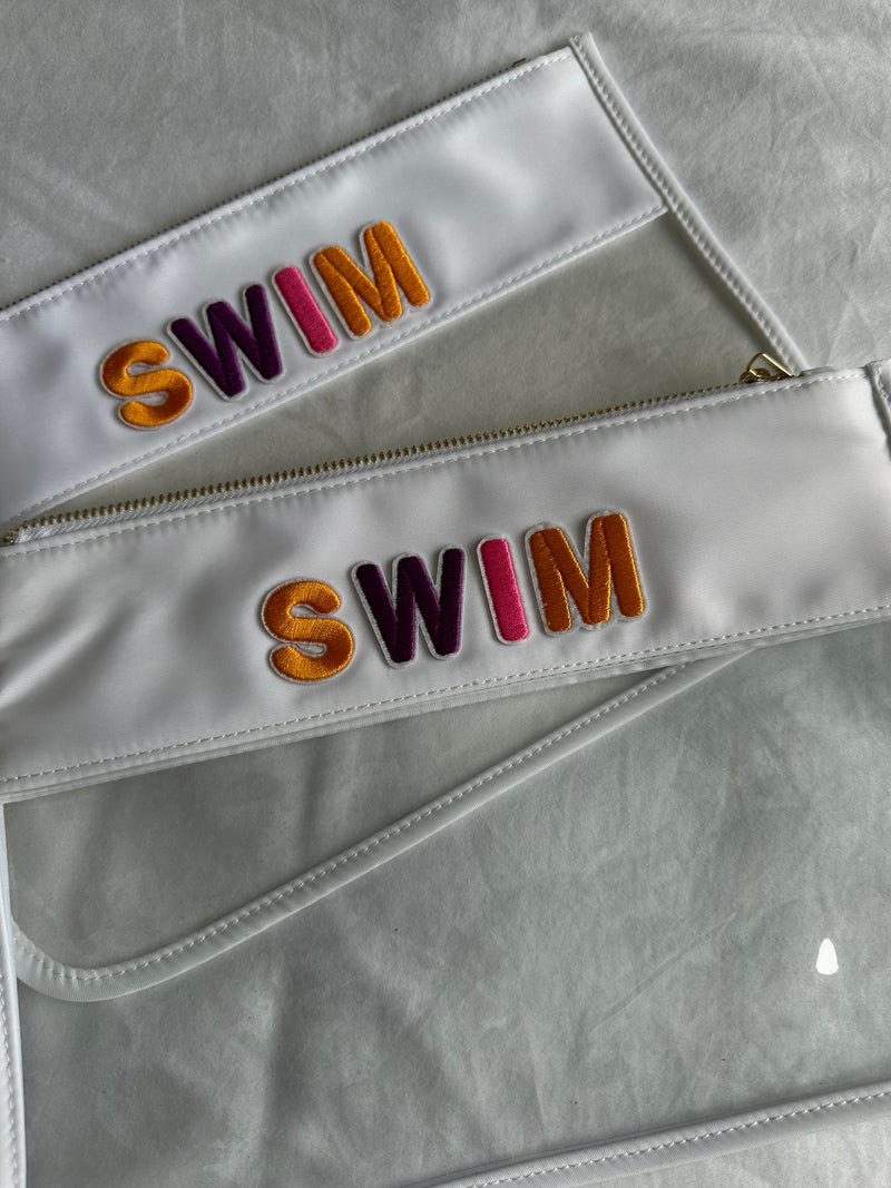 Clear White Pouch with Silk Letters SWIM