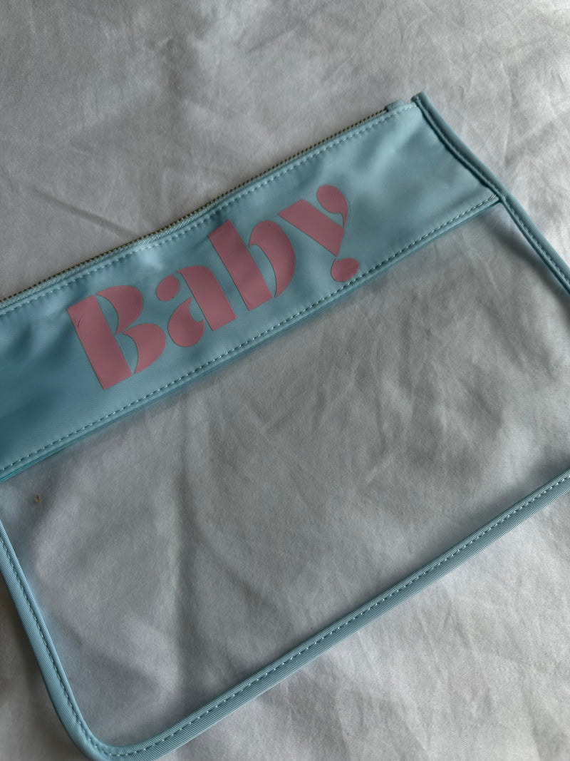 Clear Blue Pouch with Pink BABY