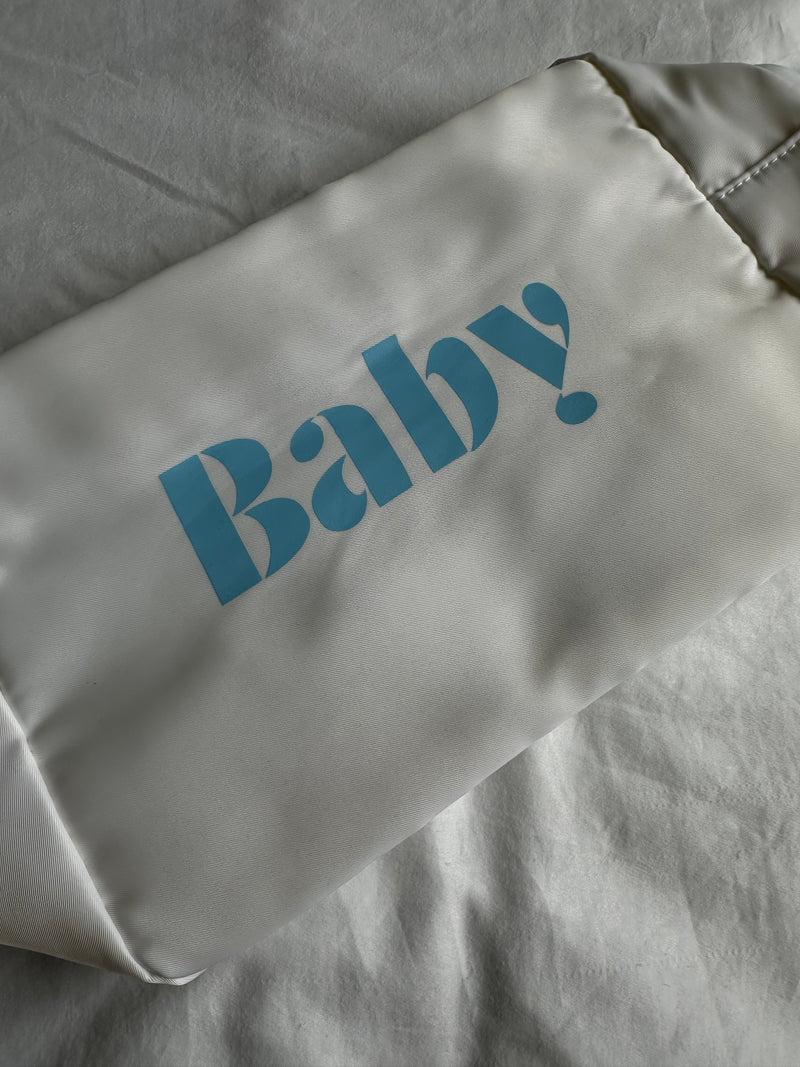 XL White Pouch with Blue BABY