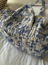 Blue Toile Quilted Holdall Tote Bag - Large