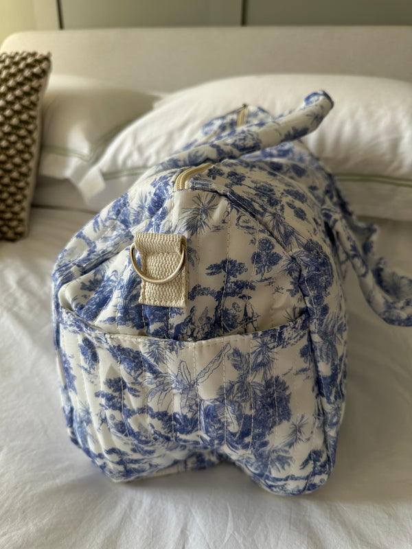 Blue Toile Quilted Holdall Tote Bag - Large