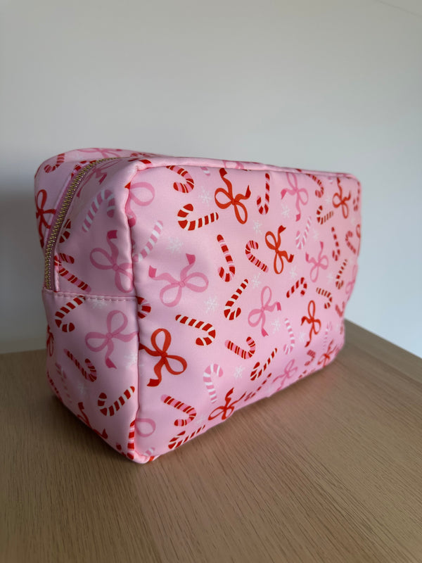 Pink & Red Candy Cane XL Nylon Pouch