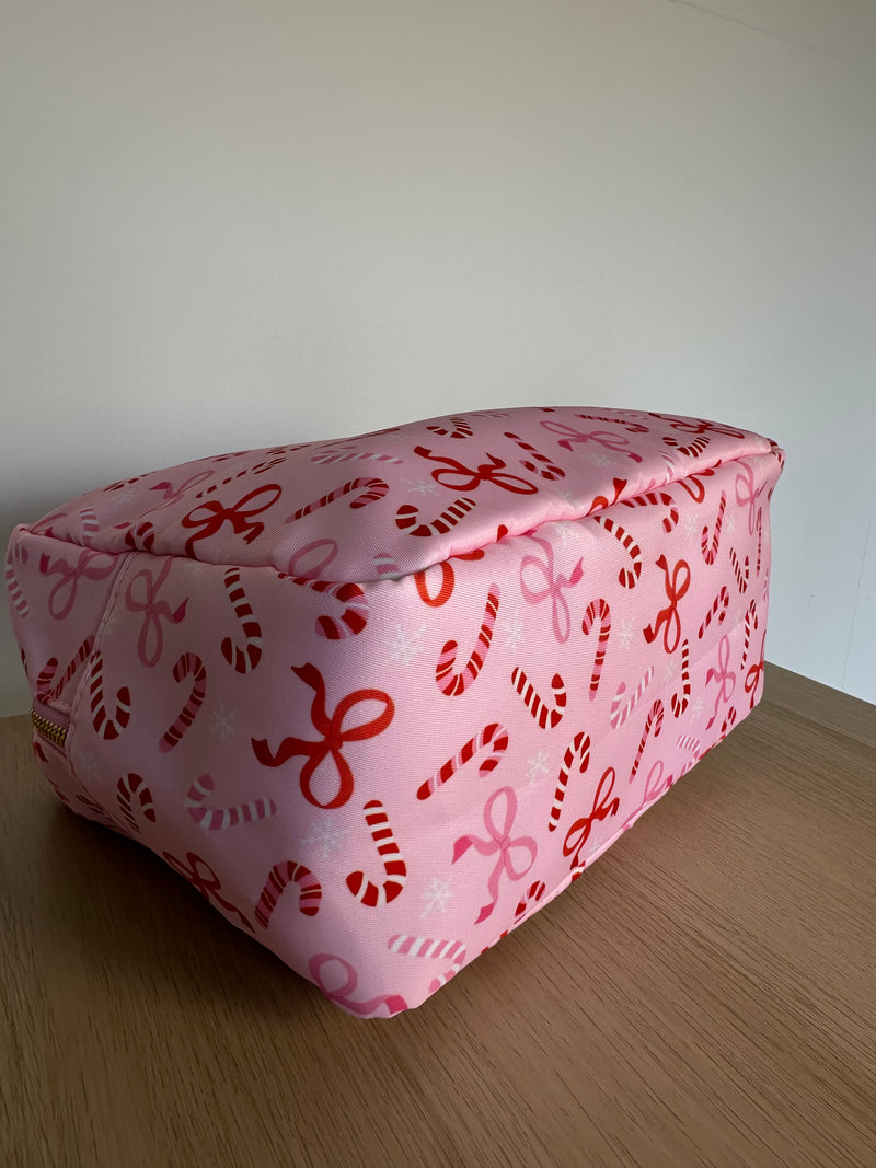 Pink & Red Candy Cane XL Nylon Pouch