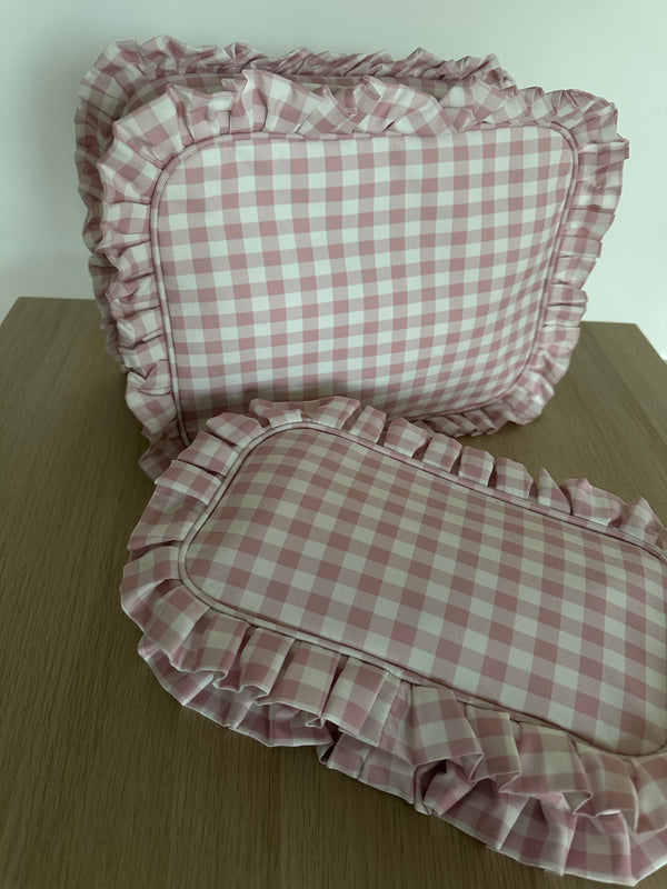 Gingham Ruffle pouch - various colours