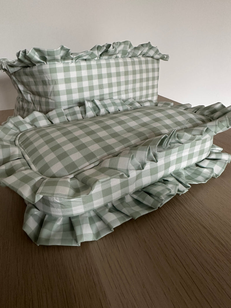 Gingham Ruffle pouch - various colours