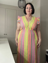 Aztec Print Frill Sleeve Cotton Dress