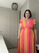 Aztec Print Frill Sleeve Cotton Dress