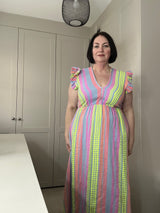 Aztec Print Frill Sleeve Cotton Dress