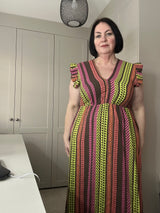 Aztec Print Frill Sleeve Cotton Dress