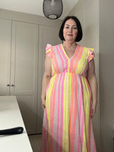 Aztec Print Frill Sleeve Cotton Dress
