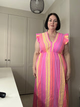 Aztec Print Frill Sleeve Cotton Dress