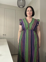 Aztec Print Frill Sleeve Cotton Dress